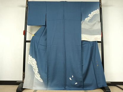平和屋着物▽斎藤良樹　訪問着　単衣　舞花文　金彩　反端付き　正絹　逸品　AABL0529jh