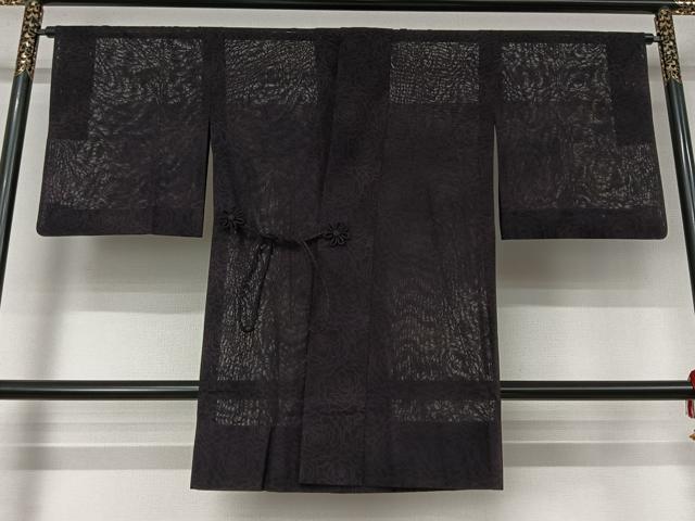 平和屋着物▽道中着　スリーシーズン　春夏秋　塵除け　花づくし文　薔薇　紫黒色　正絹　逸品　AABL0530jh