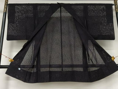 平和屋着物▽道中着　スリーシーズン　春夏秋　塵除け　花づくし文　薔薇　紫黒色　正絹　逸品　AABL0530jh
