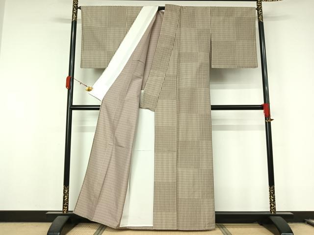 平和屋着物▽坂尻耕人　小紋　単衣　縞　正絹　逸品　AABL0532jh