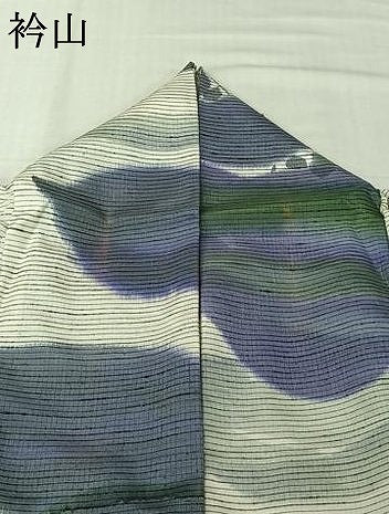 平和屋着物▽手描友禅女流作家　一色生子　紬　単衣　草花文　反端付き　正絹　逸品　AABL0533jh