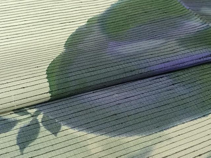 平和屋着物▽手描友禅女流作家　一色生子　紬　単衣　草花文　反端付き　正絹　逸品　AABL0533jh