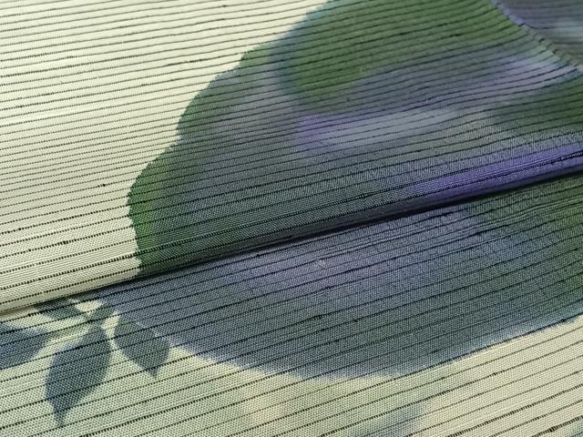 平和屋着物▽手描友禅女流作家　一色生子　紬　単衣　草花文　反端付き　正絹　逸品　AABL0533jh