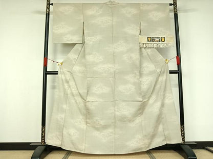 平和屋着物▽本場越後塩沢紬　単衣　110亀甲　風景流水文　証紙付き　正絹　逸品　AABL0535jh
