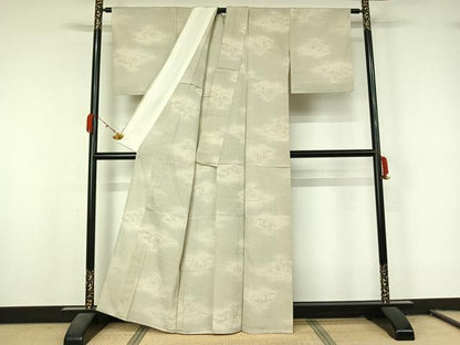 平和屋着物▽本場越後塩沢紬　単衣　110亀甲　風景流水文　証紙付き　正絹　逸品　AABL0535jh