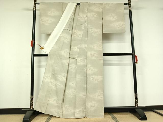 平和屋着物▽本場越後塩沢紬　単衣　110亀甲　風景流水文　証紙付き　正絹　逸品　AABL0535jh