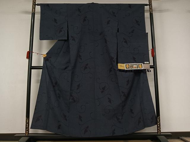 平和屋着物▽本塩沢　単衣　110亀甲　唐草舞蝶文　証紙付き　正絹　逸品　未使用　AABL0538jh