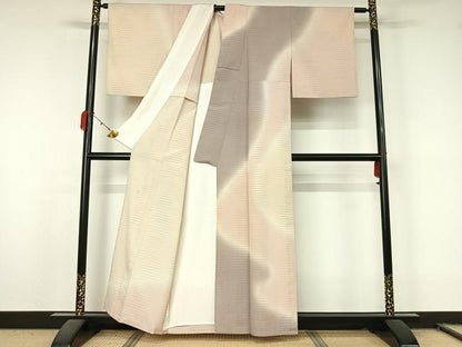 平和屋着物▽本塩沢　やまだ織　訪問着　染色作家　桐村博　単衣　霞文　暈し染め　正絹　逸品　AABL0540jh