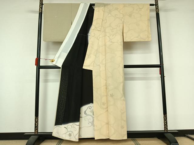 平和屋着物▽訪問着　無双　紗袷　紗×絽　竜田川文　正絹　逸品　AABL0541jh
