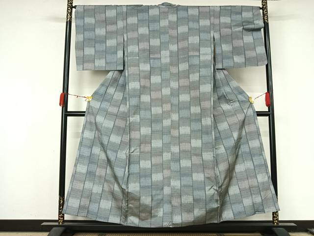 平和屋着物▽上質な紬　単衣　幾何学文様　正絹　逸品　AABL0542jh