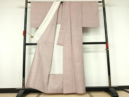 平和屋着物▽上質な紬　単衣　草花文　正絹　逸品　AABL0544jh