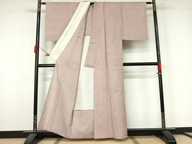 平和屋着物▽上質な紬　単衣　草花文　正絹　逸品　AABL0544jh