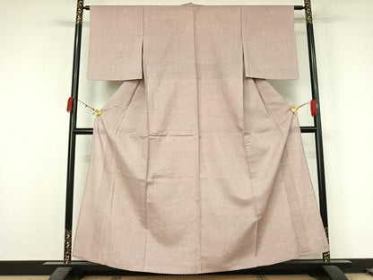 平和屋着物▽上質な紬　単衣　草花文　正絹　逸品　AABL0544jh