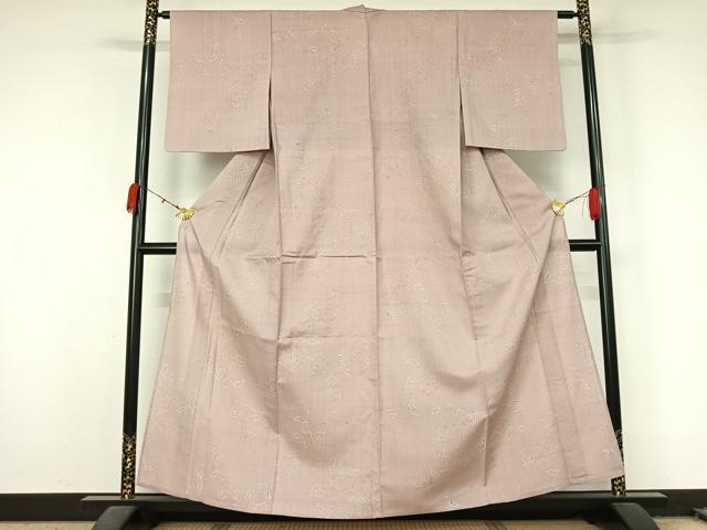 平和屋着物▽上質な紬　単衣　草花文　正絹　逸品　AABL0544jh