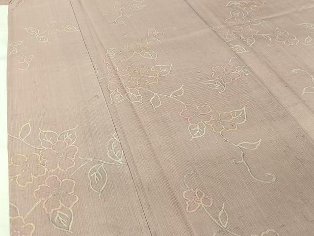平和屋着物▽上質な紬　単衣　草花文　正絹　逸品　AABL0544jh