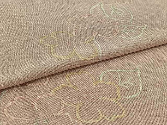 平和屋着物▽上質な紬　単衣　草花文　正絹　逸品　AABL0544jh