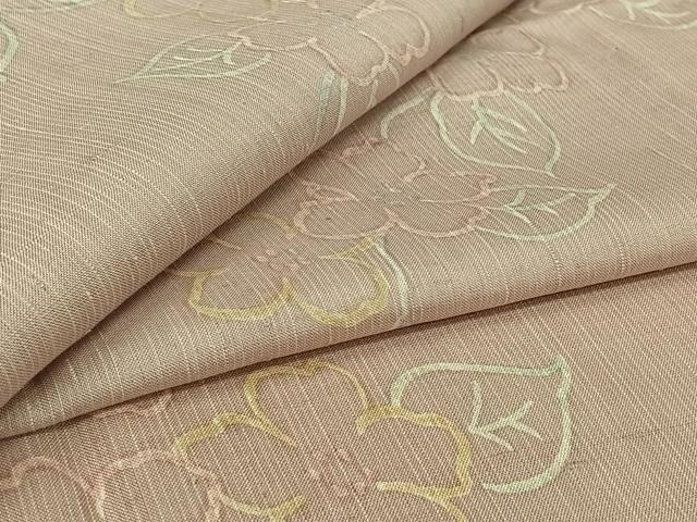 平和屋着物▽上質な紬　単衣　草花文　正絹　逸品　AABL0544jh