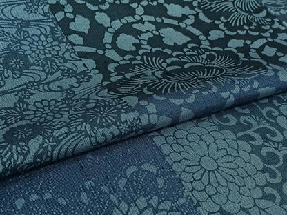 平和屋着物▽上質な小紋　単衣　本藍　型染め　草花文　正絹　逸品　AABL0545jh