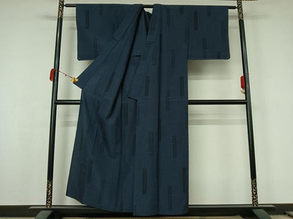 平和屋着物▽本塩沢　単衣　110亀甲　短冊文　正絹　逸品　未使用　AABL0546jh