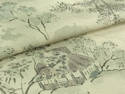 平和屋着物▽上質な紬　単衣　風景文　正絹　逸品　AABL0547jh