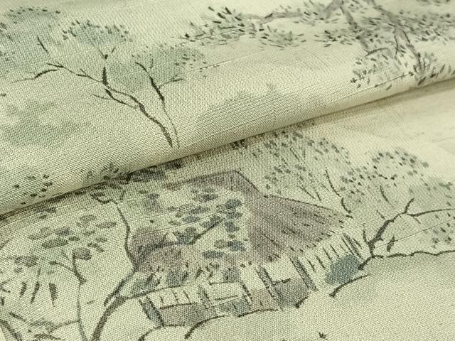 平和屋着物▽上質な紬　単衣　風景文　正絹　逸品　AABL0547jh