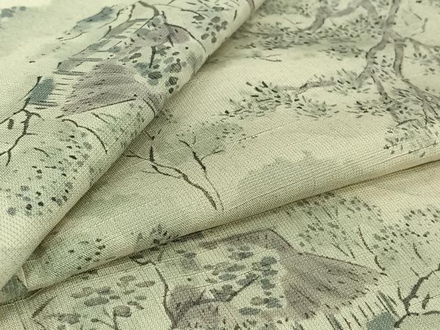 平和屋着物▽上質な紬　単衣　風景文　正絹　逸品　AABL0547jh