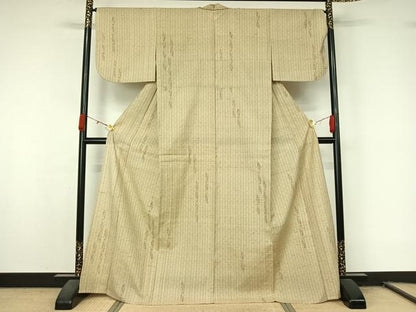 平和屋着物▽上質な小紋　単衣　生紬地　手描き　草花文　正絹　逸品　AABL0550jh