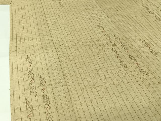 平和屋着物▽上質な小紋　単衣　生紬地　手描き　草花文　正絹　逸品　AABL0550jh