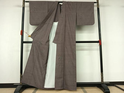 平和屋着物▽本場結城紬　重要無形文化財　単衣　100亀甲　幾何学文様　正絹　逸品　AABL0554jh