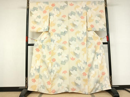 平和屋着物▽上質な小紋　単衣　地紋起こし　草花文　暈し染め　正絹　逸品　AABL0558jh