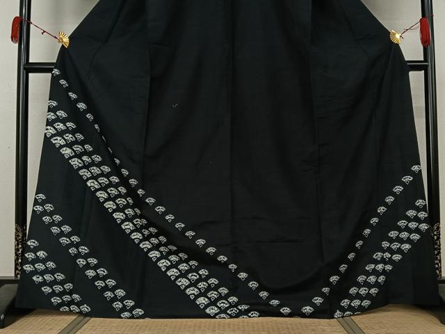 平和屋着物▽訪問着　単衣　紬地　絞り　青海波　黒地　正絹　逸品　AABL0559jh