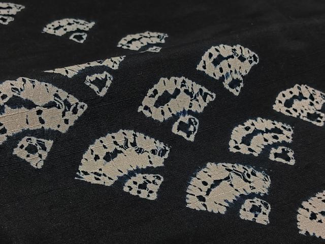 平和屋着物▽訪問着　単衣　紬地　絞り　青海波　黒地　正絹　逸品　AABL0559jh