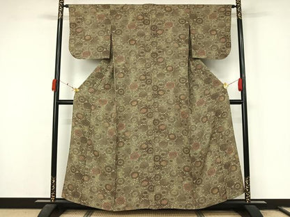 平和屋着物▽上質な小紋　単衣　花唐草文　鮫小紋柄　正絹　逸品　AABL0563jh