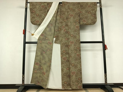 平和屋着物▽上質な小紋　単衣　花唐草文　鮫小紋柄　正絹　逸品　AABL0563jh