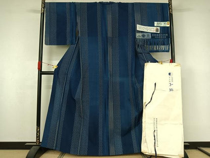 平和屋着物●希少　山藍　山村省二　久留米絣　単衣　灰汁発酵建　正藍染　草木染　証紙・たとう紙付き　綿　逸品　未使用　AABL0565jh