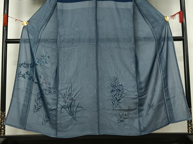 平和屋着物▽訪問着　無双　紗袷　紗×絽　手描き　草花文　正絹　逸品　AABL0566jh