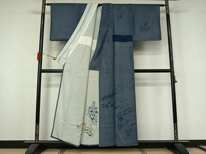 平和屋着物▽訪問着　無双　紗袷　紗×絽　手描き　草花文　正絹　逸品　AABL0566jh
