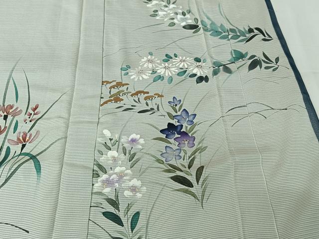 平和屋着物▽訪問着　無双　紗袷　紗×絽　手描き　草花文　正絹　逸品　AABL0566jh