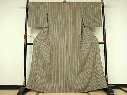 平和屋着物▽上質な小紋　単衣　縞　綿　AABL0571jh