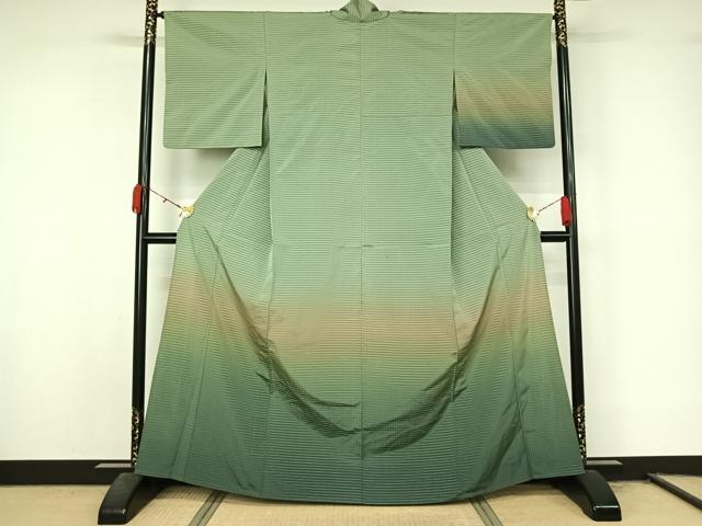 平和屋着物▽訪問着　お召　単衣　霞文　暈し染め　正絹　逸品　AABL0572jh