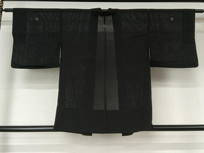 平和屋着物▽黒紋付　羽織　スリーシーズン　春夏秋　塵除け　正絹　逸品　AABL0576jh
