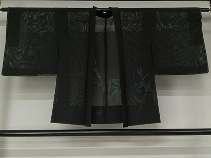 平和屋着物▽羽織　スリーシーズン　春夏秋　塵除け　笹竹文　黒地　正絹　逸品　未使用　AABL0577jh