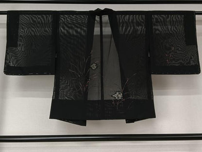 平和屋着物▽羽織　スリーシーズン　春夏秋　塵除け　松皮菱花文　黒地　銀糸　洗える着物　未使用　AABL0578jh