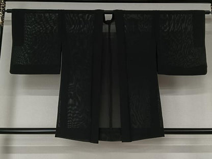 平和屋着物▽羽織　スリーシーズン　春夏秋　塵除け　草花文　黒地　正絹　逸品　AABL0579jh