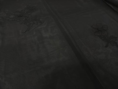 平和屋着物▽羽織　スリーシーズン　春夏秋　塵除け　草花文　黒地　正絹　逸品　AABL0579jh