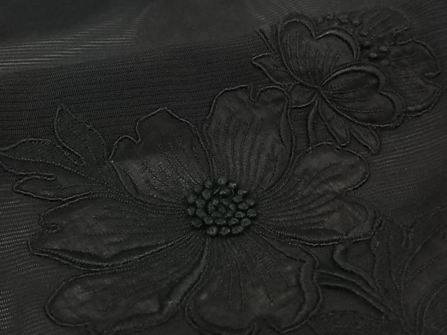 平和屋着物▽羽織　スリーシーズン　春夏秋　塵除け　草花文　黒地　正絹　逸品　AABL0579jh