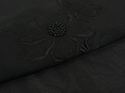 平和屋着物▽羽織　スリーシーズン　春夏秋　塵除け　草花文　黒地　正絹　逸品　AABL0579jh