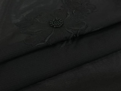 平和屋着物▽羽織　スリーシーズン　春夏秋　塵除け　草花文　黒地　正絹　逸品　AABL0579jh