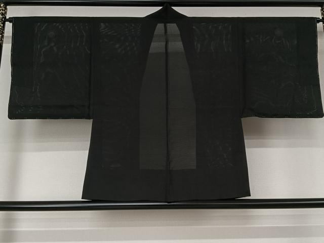 平和屋着物▽男性　黒紋付　羽織　正絹　逸品　未使用　AABL0581jh