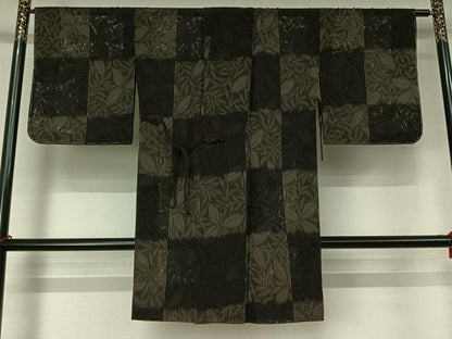 平和屋着物▽道中着　スリーシーズン　春夏秋　塵除け　草葉文　ロング丈　正絹　逸品　AABL0584jh